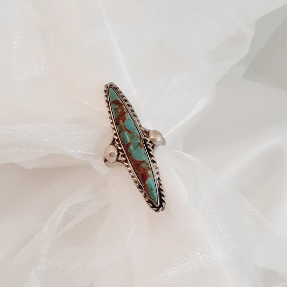 Dot Van Wagner Jewelry - VTG Signed Turquoise & Silver Ring, Brown Matrix